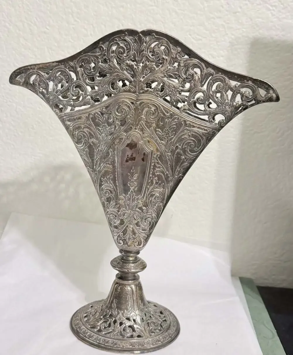 Vtg Godinger Nouveau Flat Fan Shaped Vase Silverplated